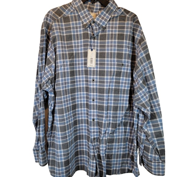 ROWM Shirt 2XB Blue Gray Plaid Long Sleeve Button Cotton New NWT - Picture 2 of 7